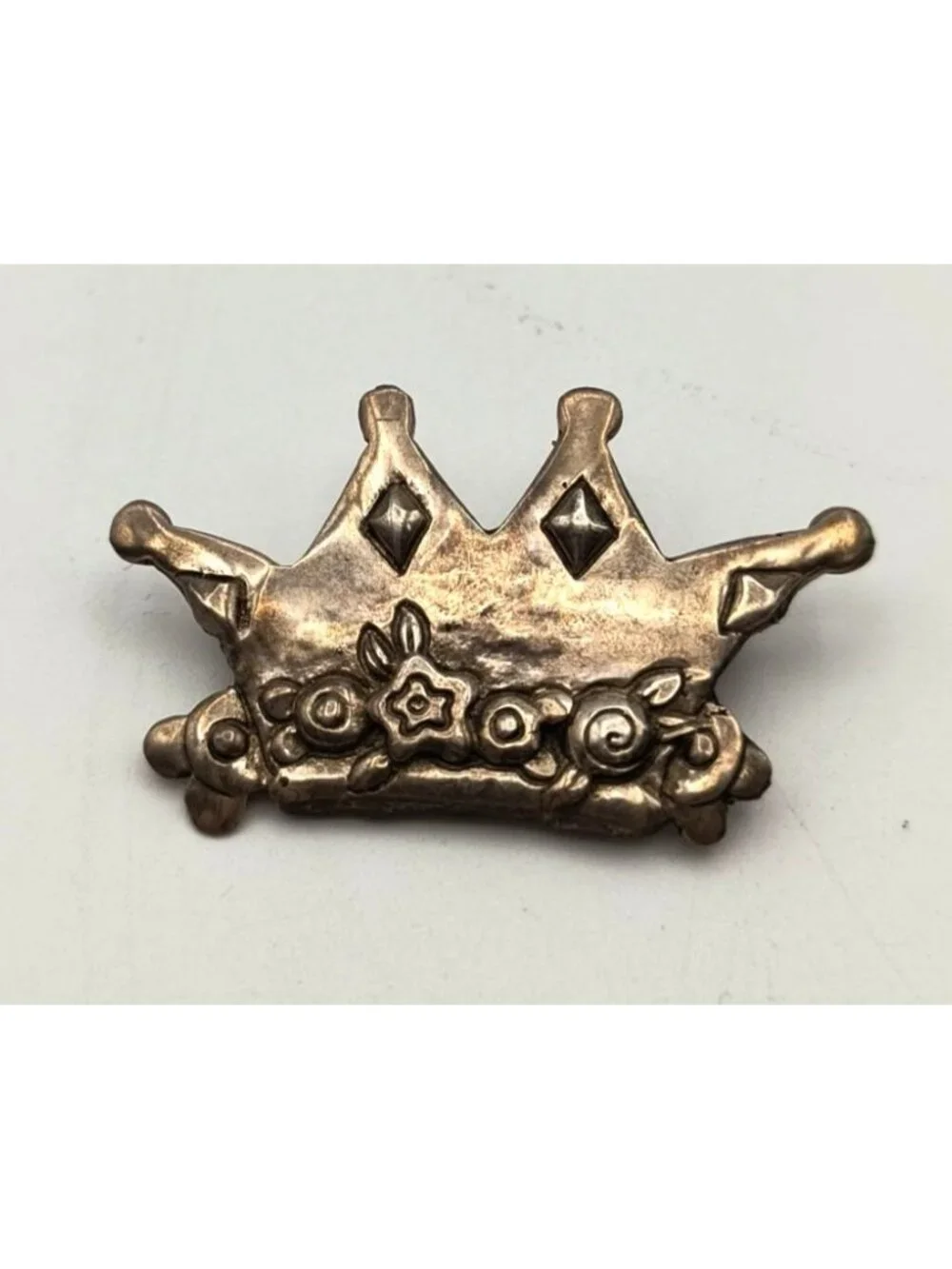 Vintage Sterling Silver 925 Mary Englebreit Crown Brooch Pin With Floral Detaili